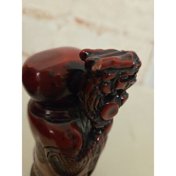Vintage Chinese Red Resin God Of Longevity 7.25" Figurine - Picture 5 of 6
